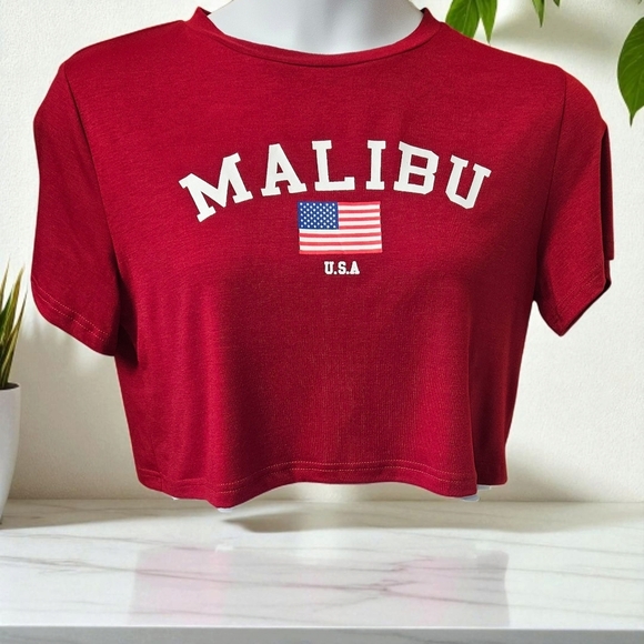 ROMWE Red Crop Top Short Sleeve - Picture 1 of 15